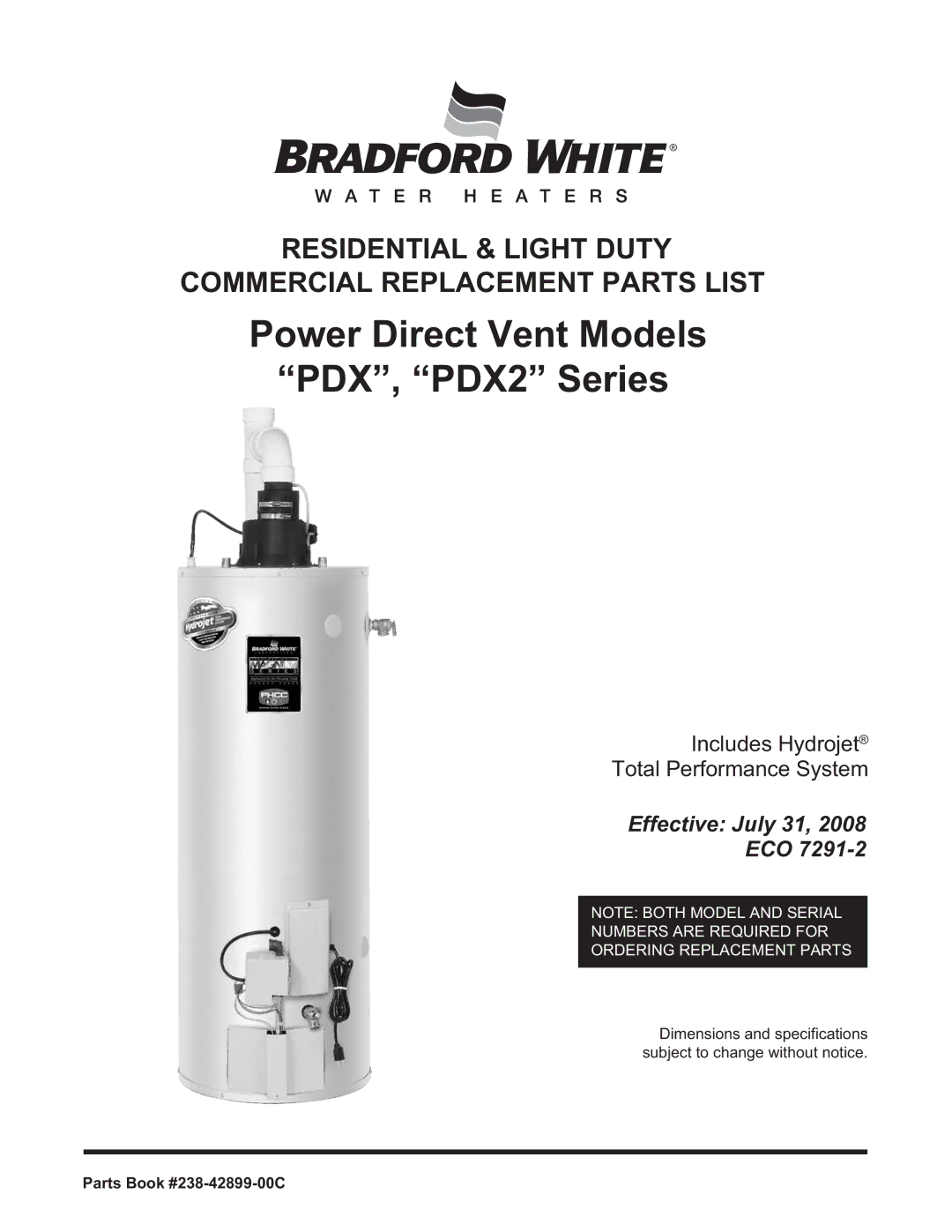 Bradford-White Corp dimensions Power Direct Vent Models PDX, PDX2 Series 