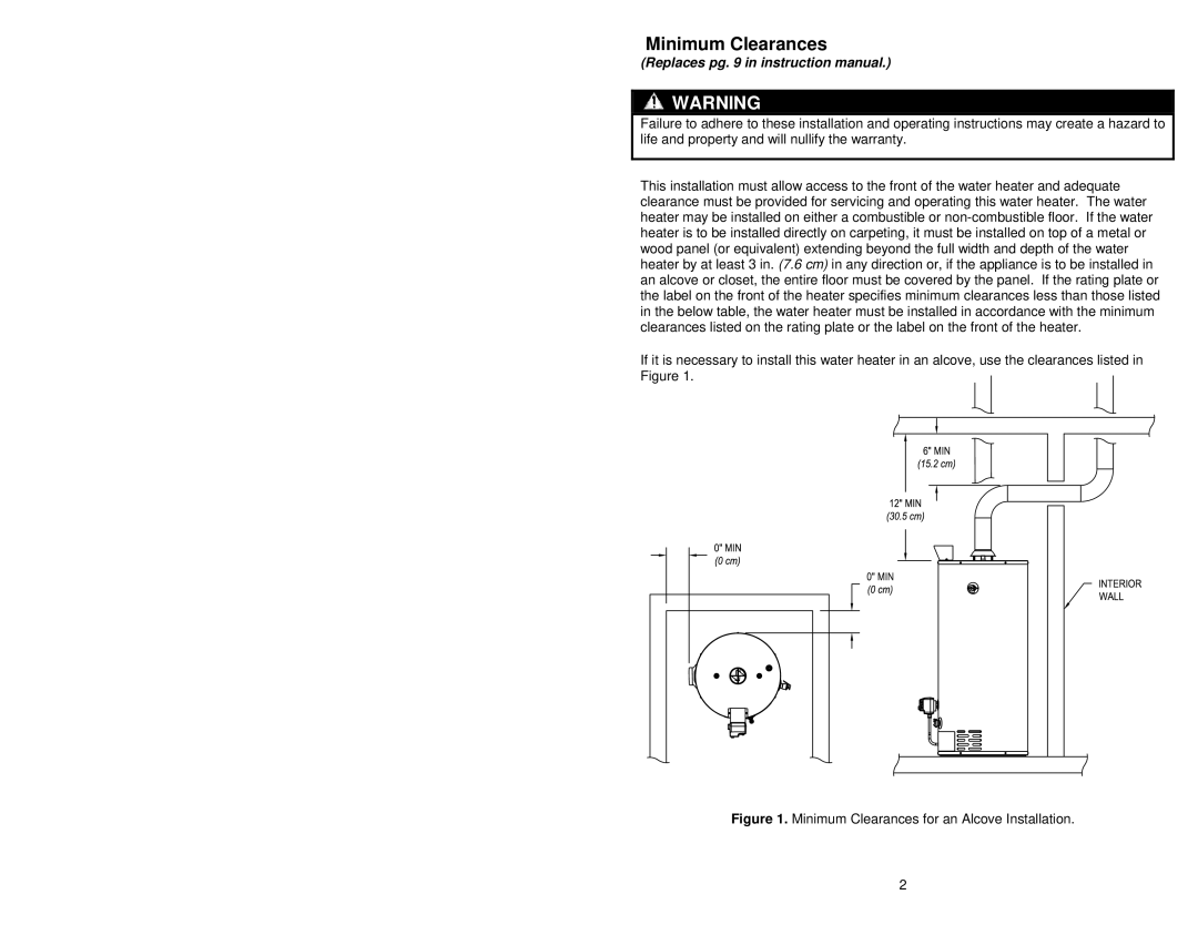 Bradford-White Corp PE-4-40T6FBN, PE-4-403S6FBN, PE-4-5036FBN, 48248A Minimum Clearances for an Alcove Installation 