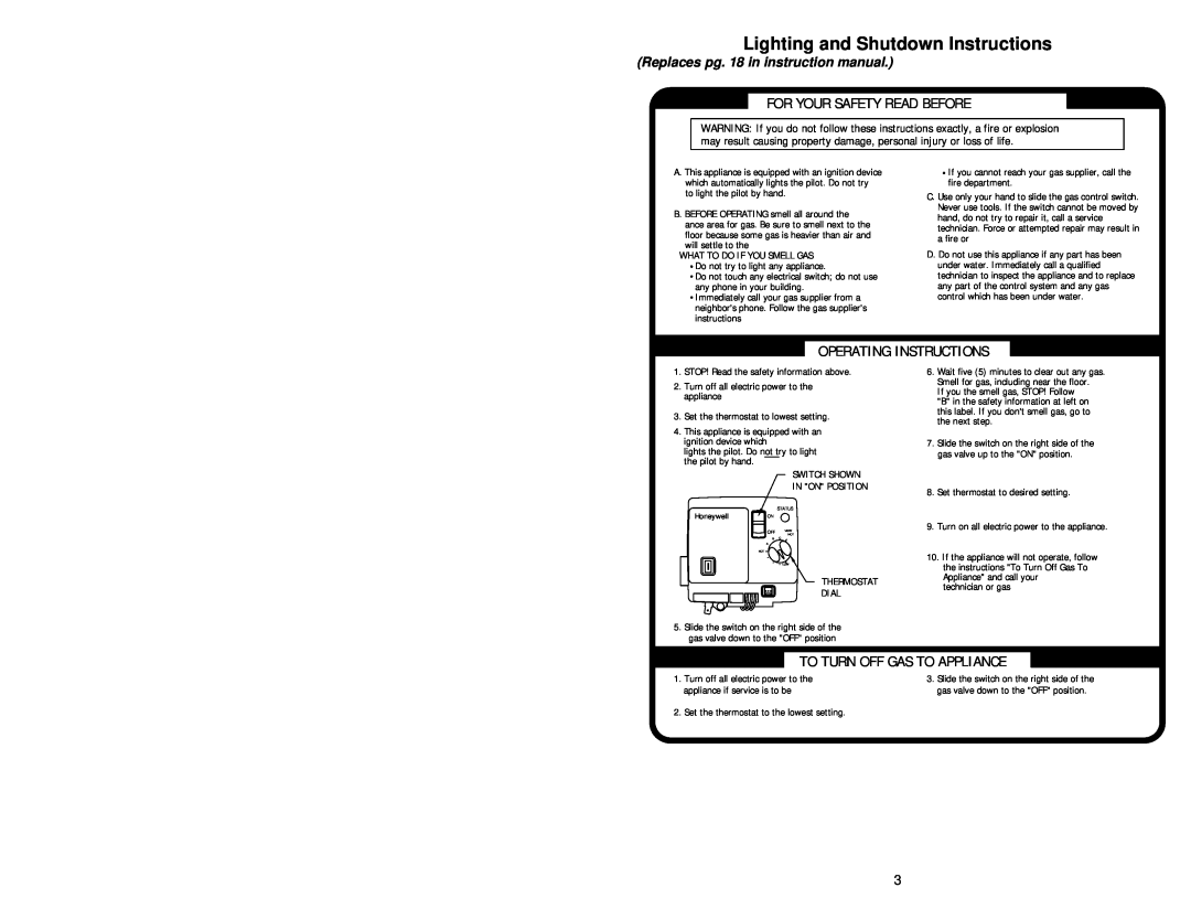 Bradford-White Corp PE-2-XR504T6FBN, 48248A Lighting and Shutdown Instructions, Replaces pg. 18 in instruction manual 
