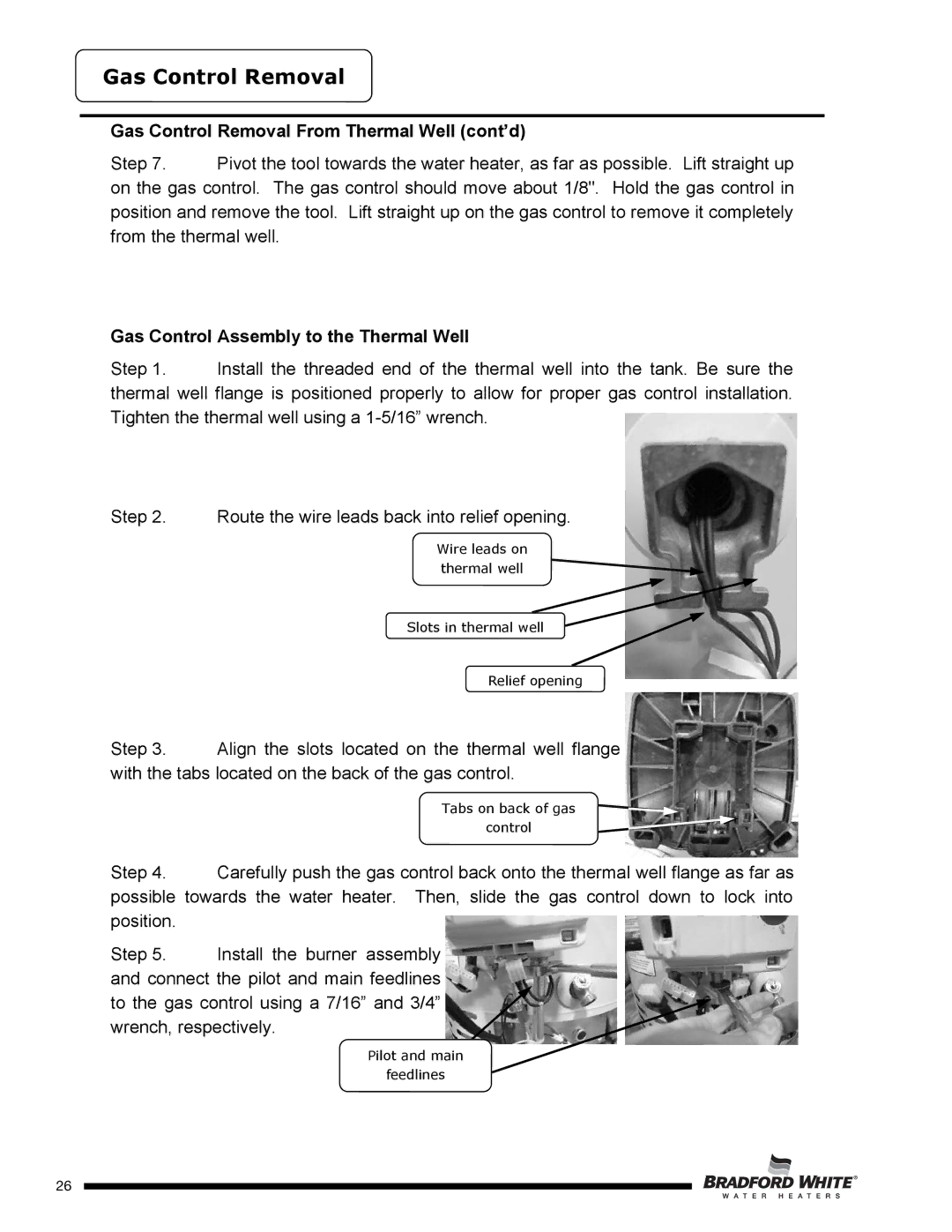 Bradford-White Corp PE4403S*F(BN,SX), PE4503*F(BN,SX), PE440T*F(BN,SX) Gas Control Removal From Thermal Well cont’d 