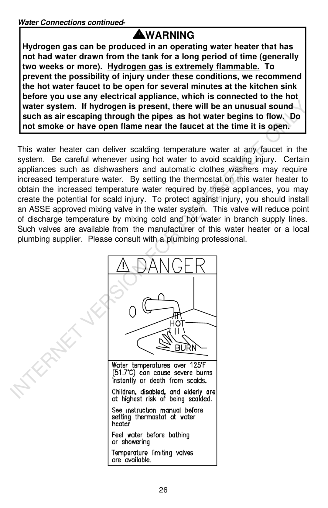 Bradford-White Corp Powered Direct Vent Series instruction manual Water Connections 