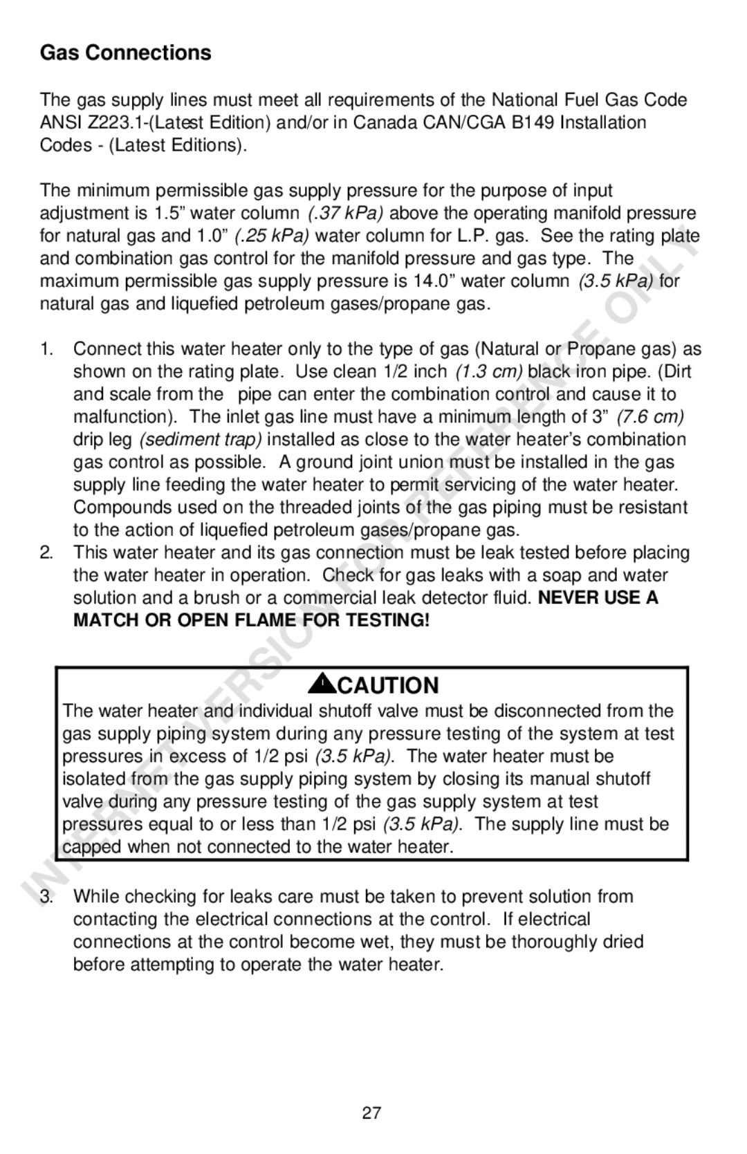 Bradford-White Corp Powered Direct Vent Series instruction manual Match or Open Flame for Testing 