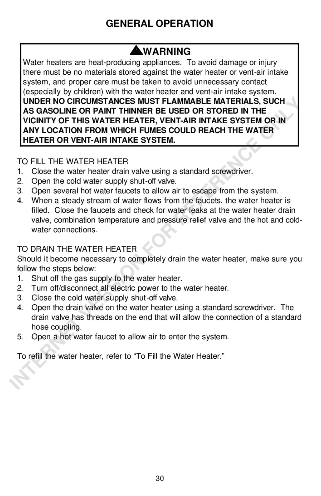 Bradford-White Corp Powered Direct Vent Series instruction manual General Operation, To Fill the Water Heater 