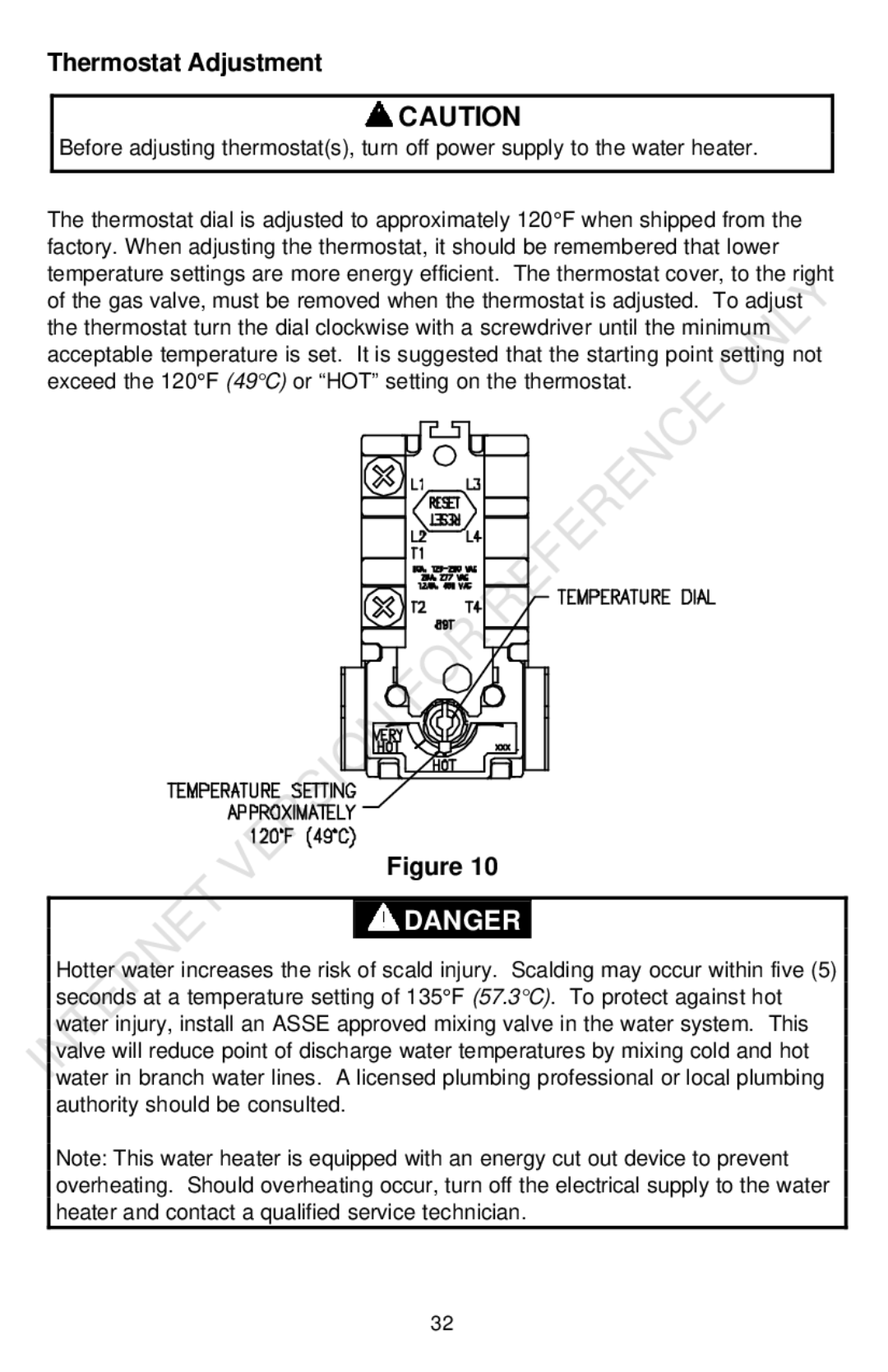 Bradford-White Corp Powered Direct Vent Series instruction manual Thermostat Adjustment 