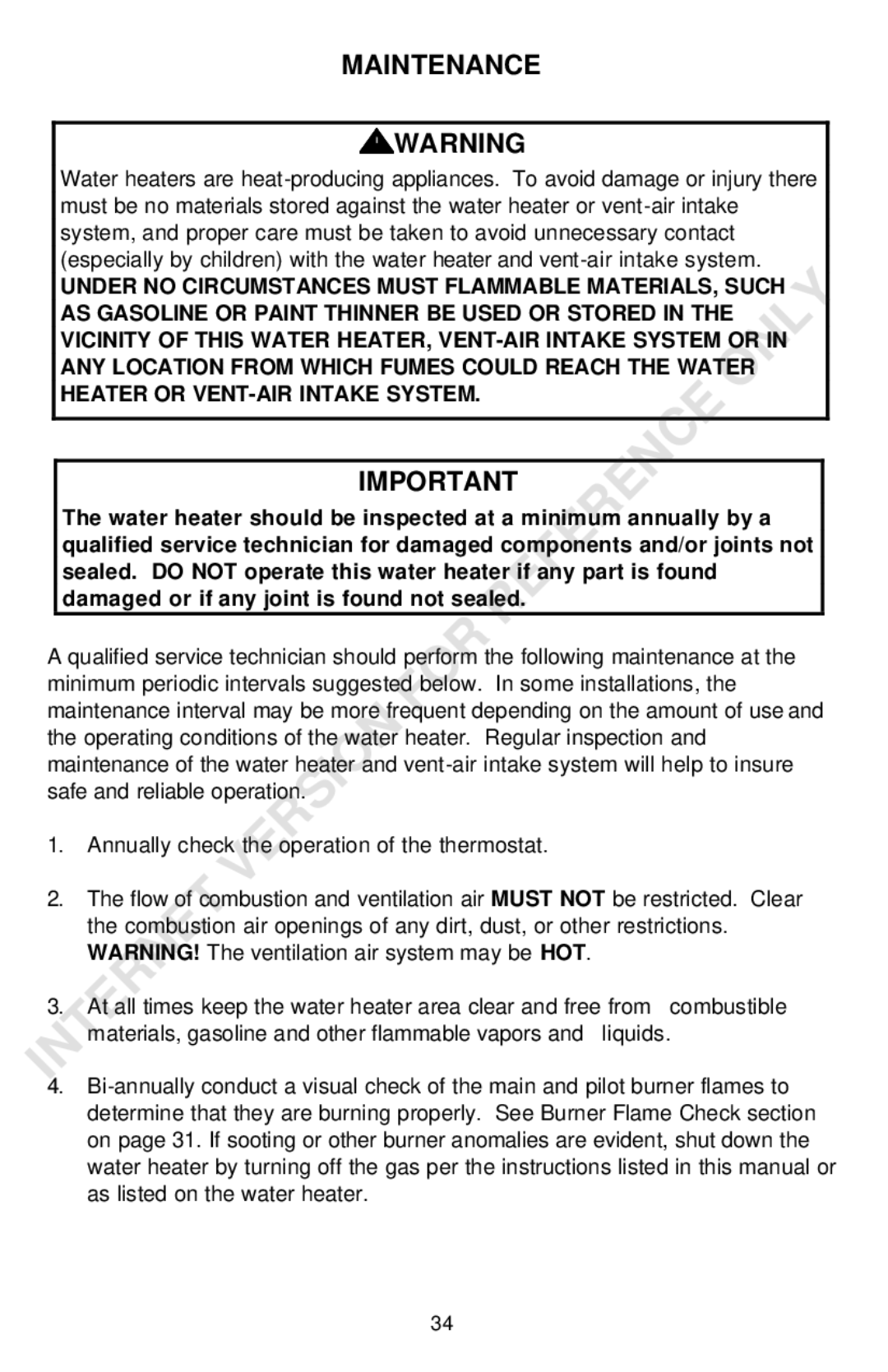 Bradford-White Corp Powered Direct Vent Series instruction manual Maintenance 