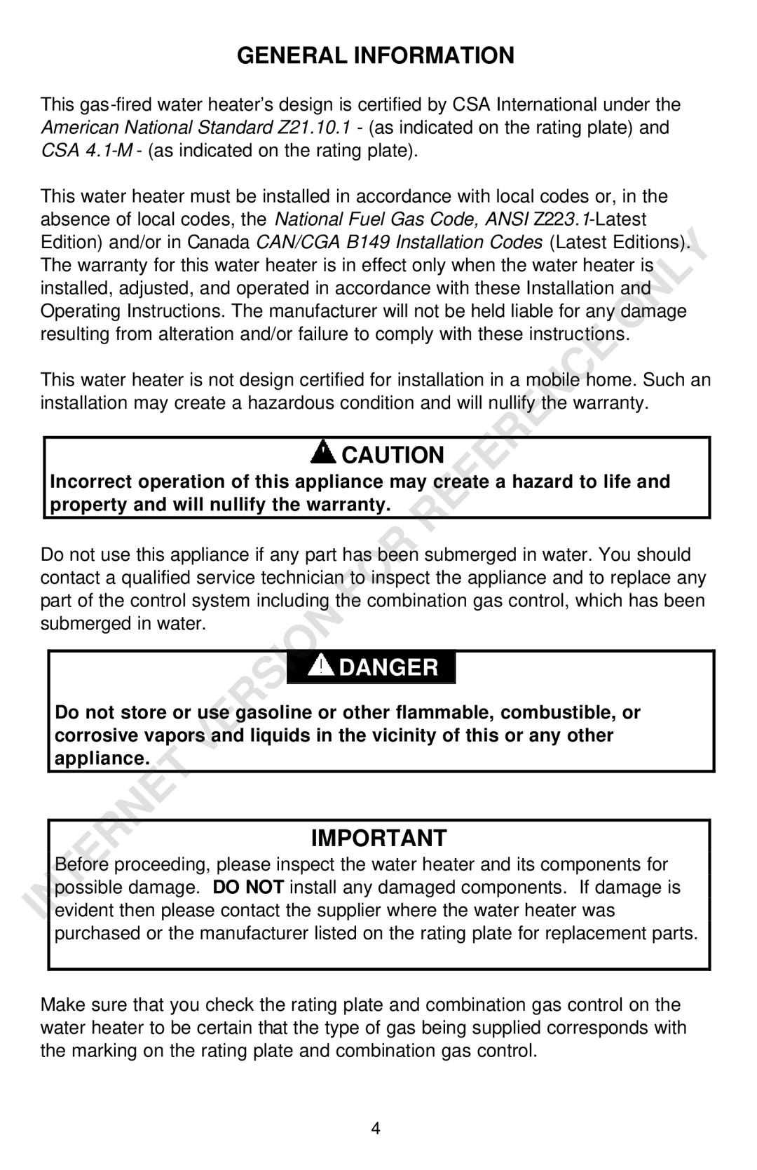 Bradford-White Corp Powered Direct Vent Series instruction manual General Information 