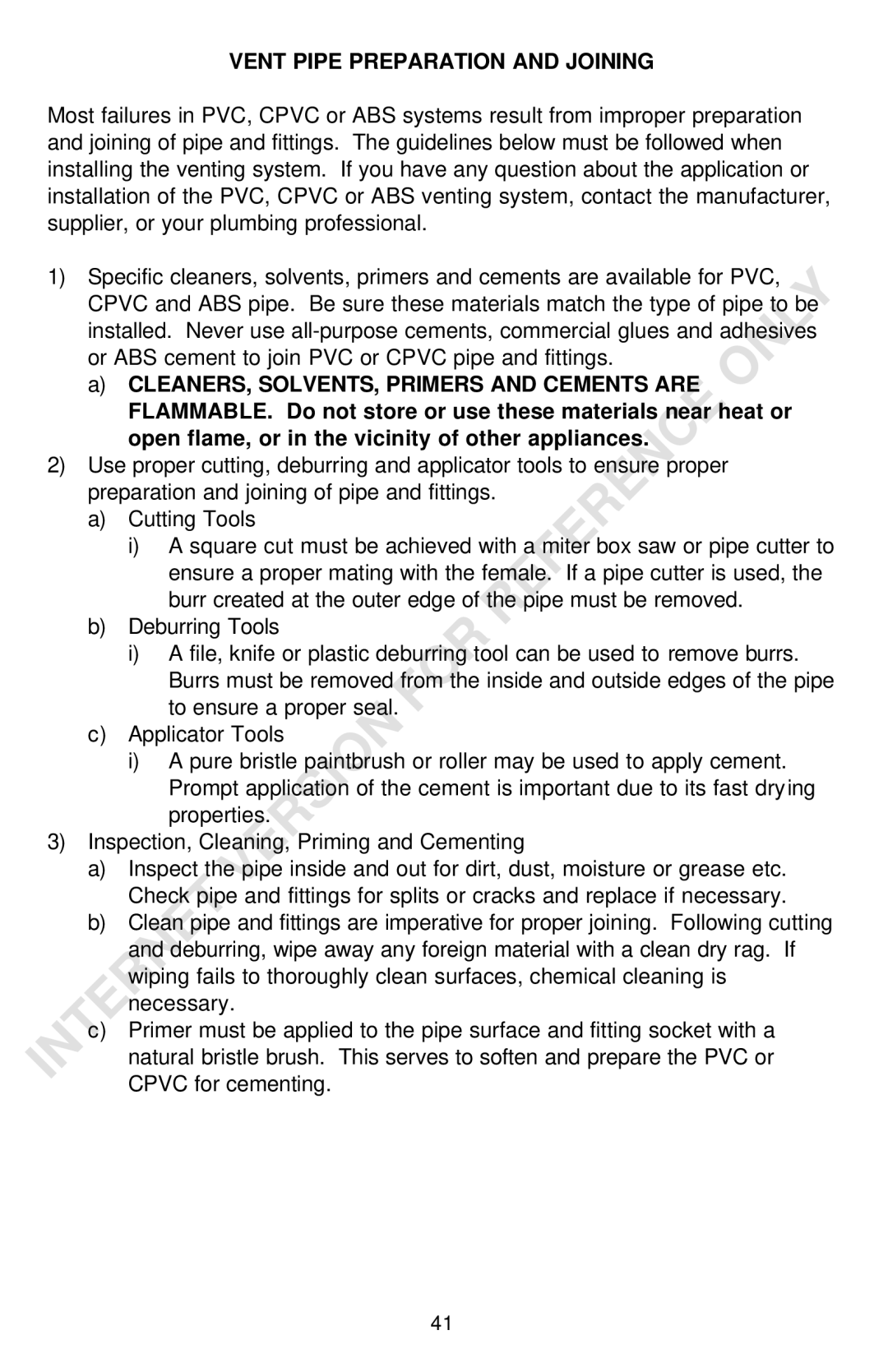 Bradford-White Corp Powered Direct Vent Series instruction manual Vent Pipe Preparation and Joining 