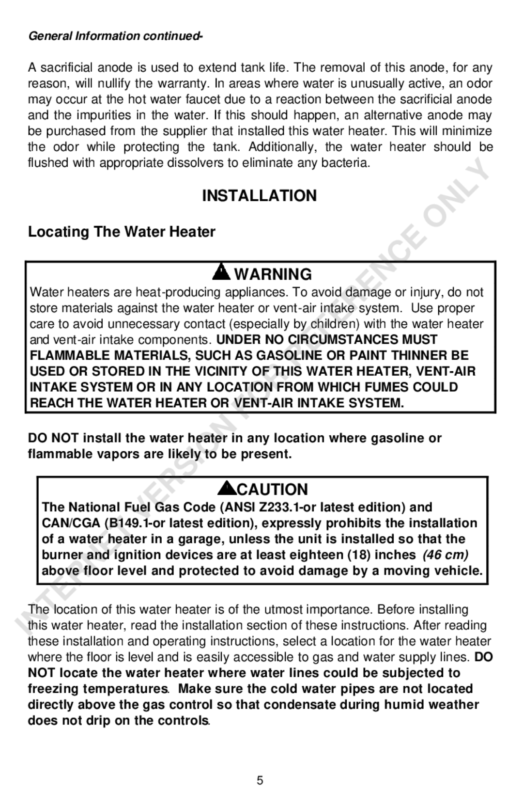 Bradford-White Corp Powered Direct Vent Series instruction manual Installation, Locating The Water Heater 