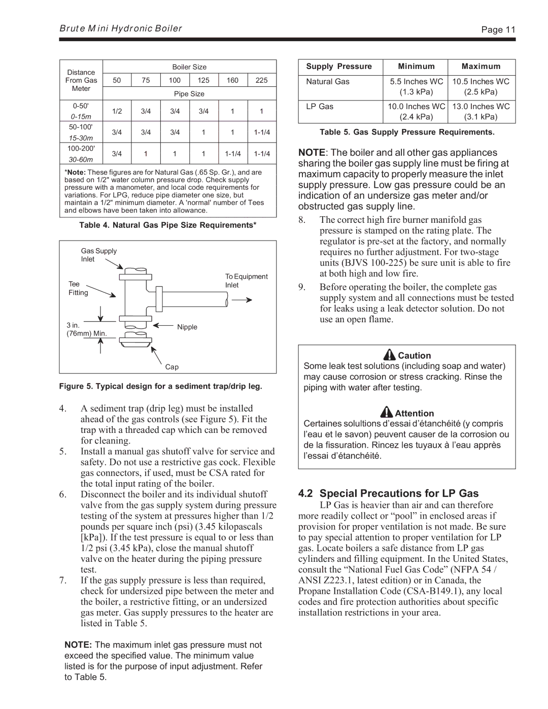 Bradford-White Corp Residential Gas-Fired Hydronic Boilers, BJVS, BJVT warranty Special Precautions for LP Gas 