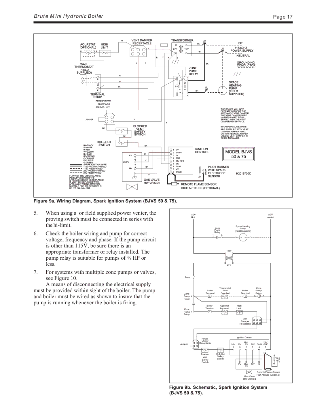 Bradford-White Corp Residential Gas-Fired Hydronic Boilers, BJVS, BJVT warranty Wiring Diagram, Spark Ignition System Bjvs 50 