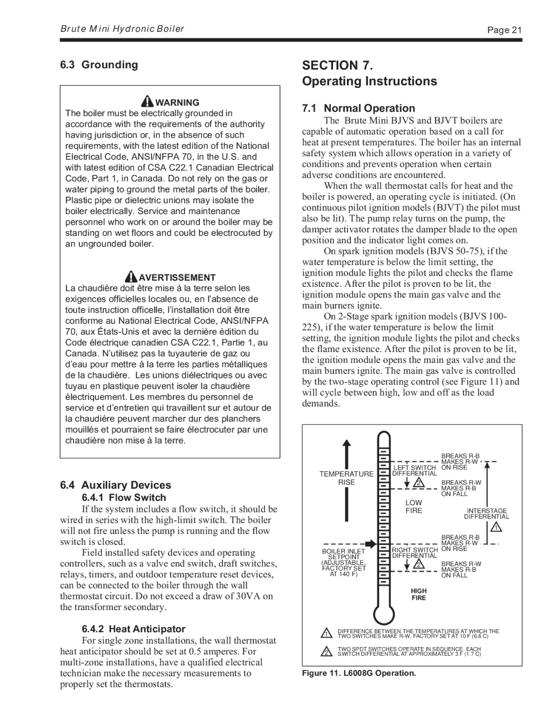 Bradford-White Corp BJVS, BJVT warranty Operating Instructions, Grounding, Auxiliary Devices, Normal Operation 