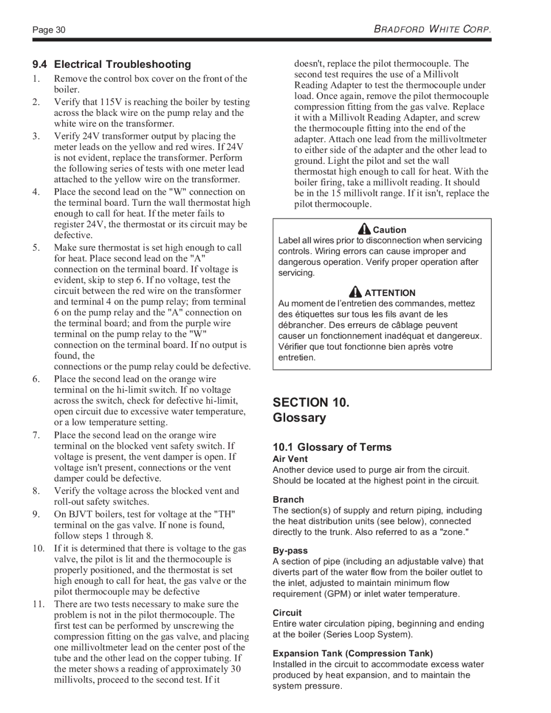 Bradford-White Corp BJVS, BJVT, Residential Gas-Fired Hydronic Boilers Electrical Troubleshooting, Glossary of Terms 