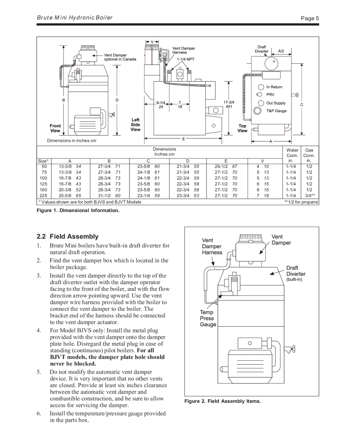 Bradford-White Corp Residential Gas-Fired Hydronic Boilers, BJVS, BJVT warranty Field Assembly 