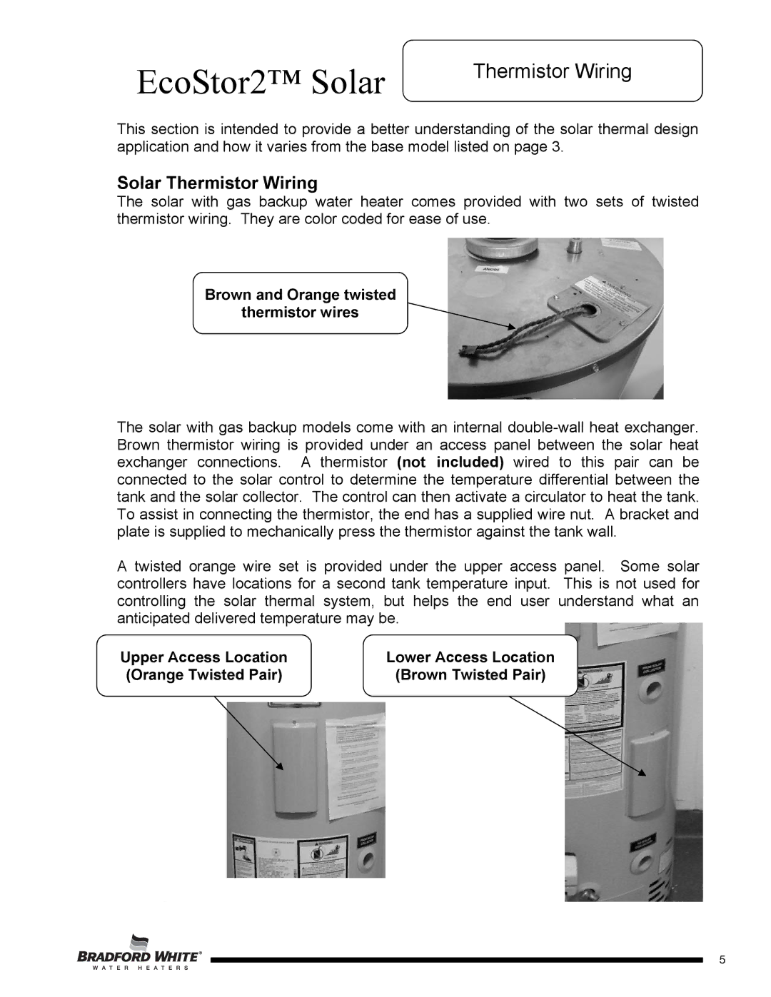 Bradford-White Corp SDW2TW65T, SDW265T, SDW275S, SDW2504T, SDW2TW75T, SDW2TW50T service manual Solar Thermistor Wiring 