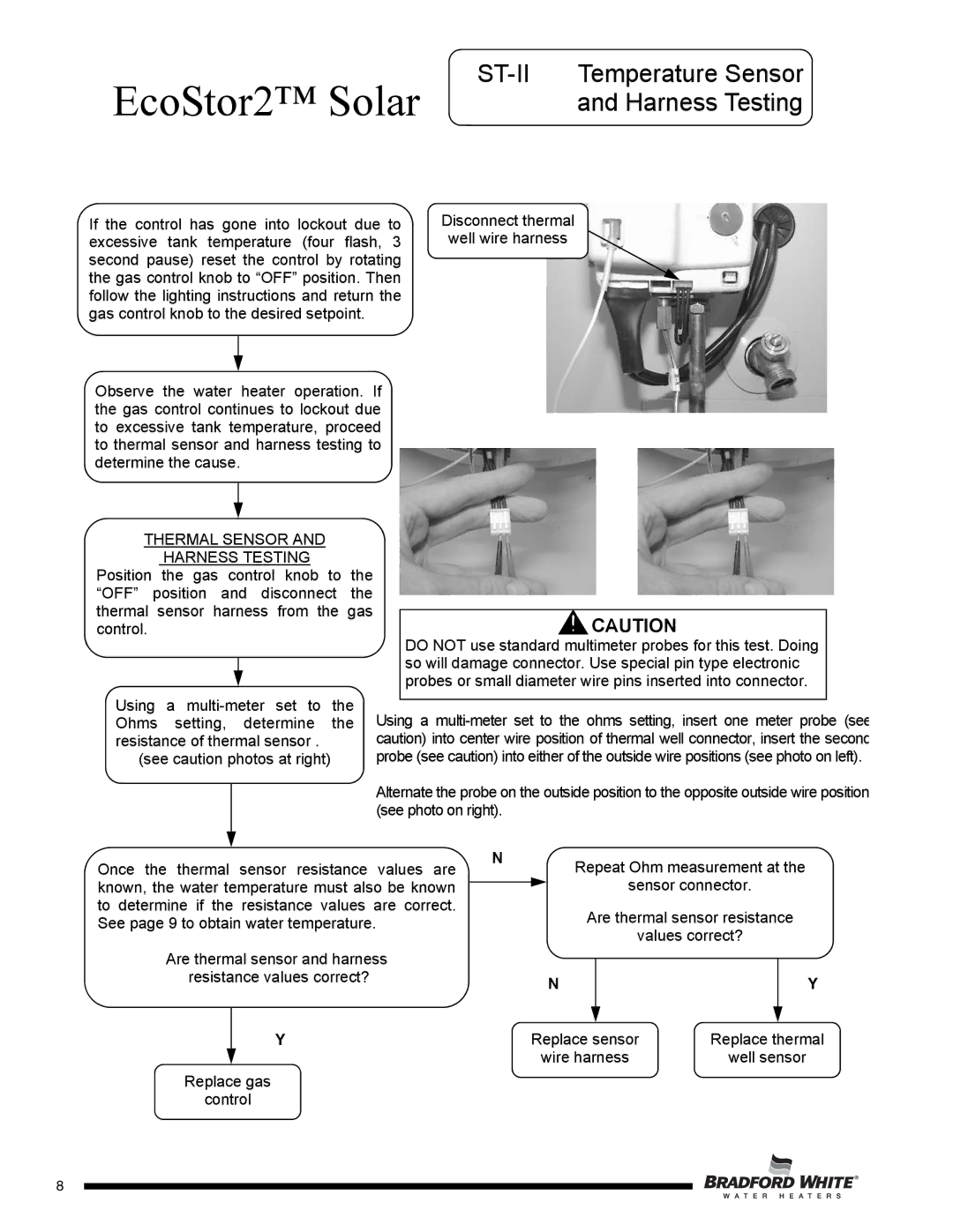 Bradford-White Corp SDW2504T, SDW265T, SDW275S, SDW2TW75T, SDW2TW50T, SDW2TW65T ST-II Temperature Sensor, Harness Testing 