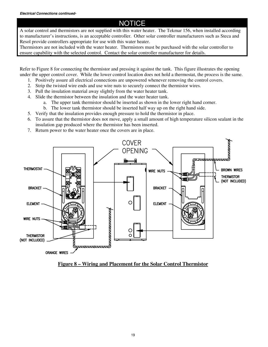 Bradford-White Corp Solar Water Heater manual Wiring and Placement for the Solar Control Thermistor 