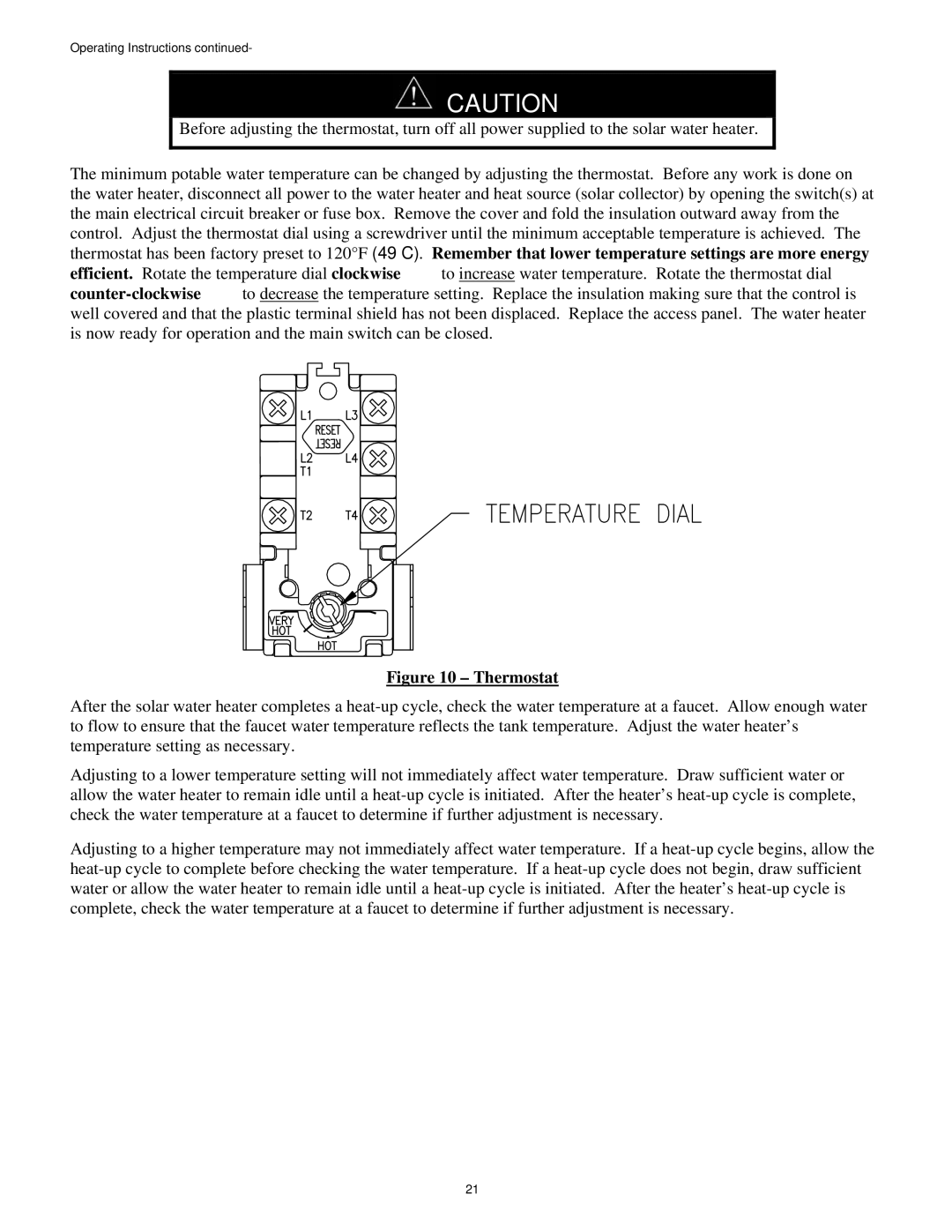 Bradford-White Corp Solar Water Heater manual Thermostat 