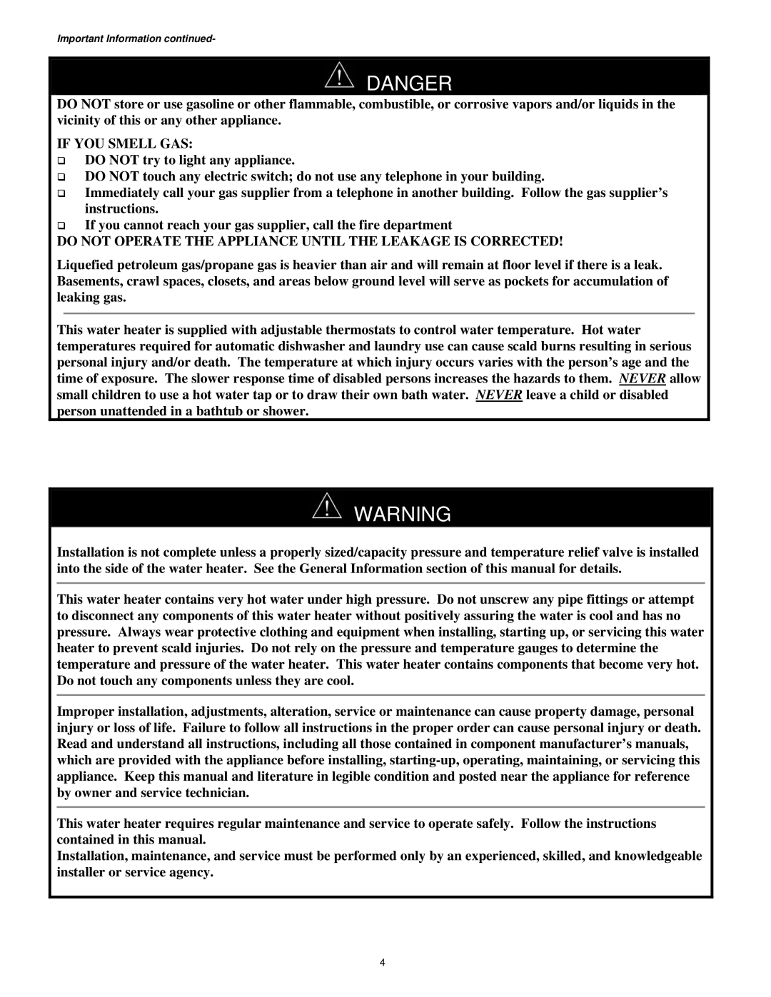 Bradford-White Corp Solar Water Heater manual If YOU Smell GAS 