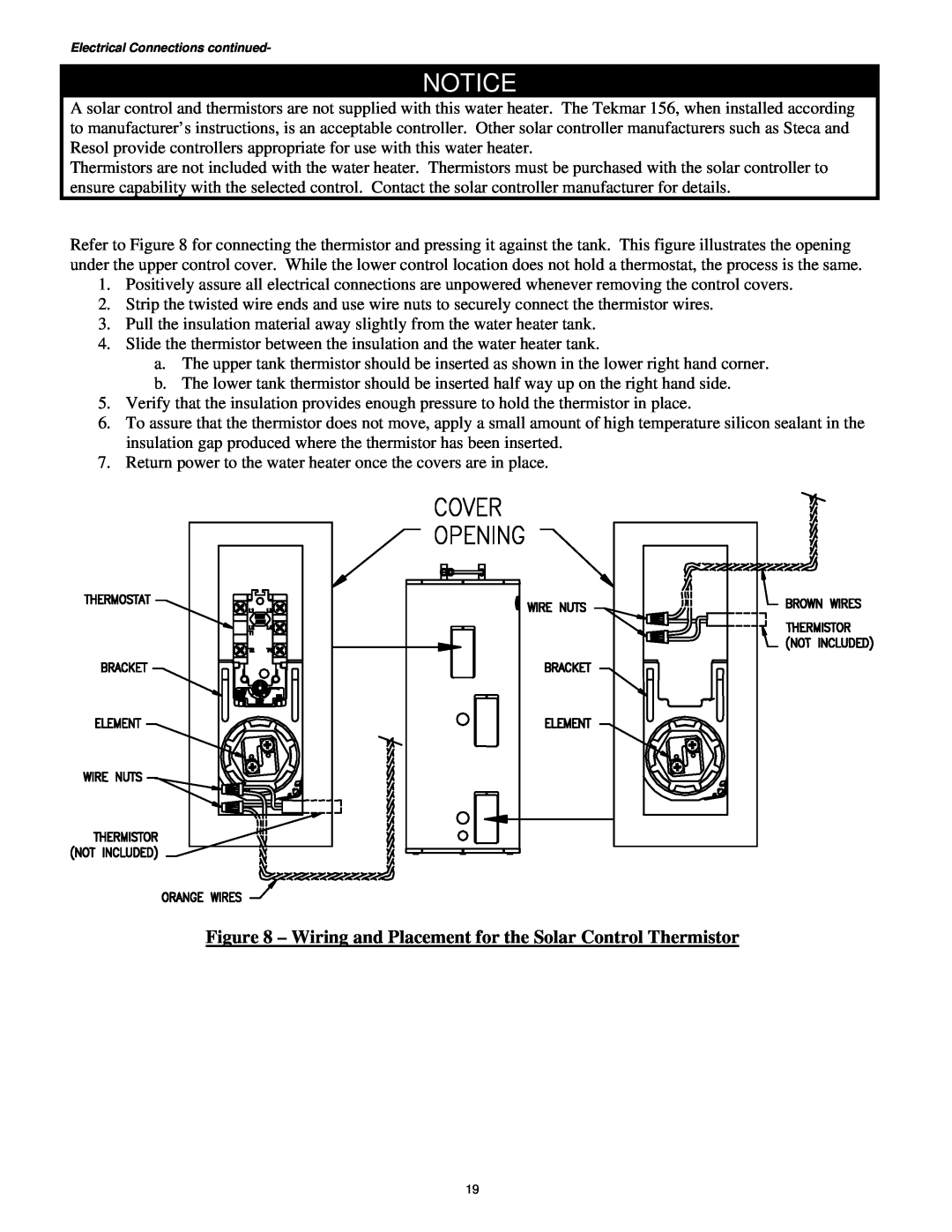 Bradford-White Corp Solar Water Heater manual Wiring and Placement for the Solar Control Thermistor 