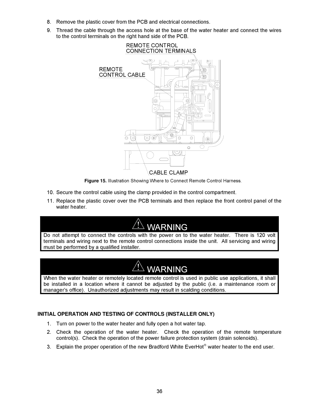 Bradford-White Corp TG-150E-N(X), TG-237E-N(X)A, TG237E-N(X) Initial Operation and Testing of Controls Installer only 