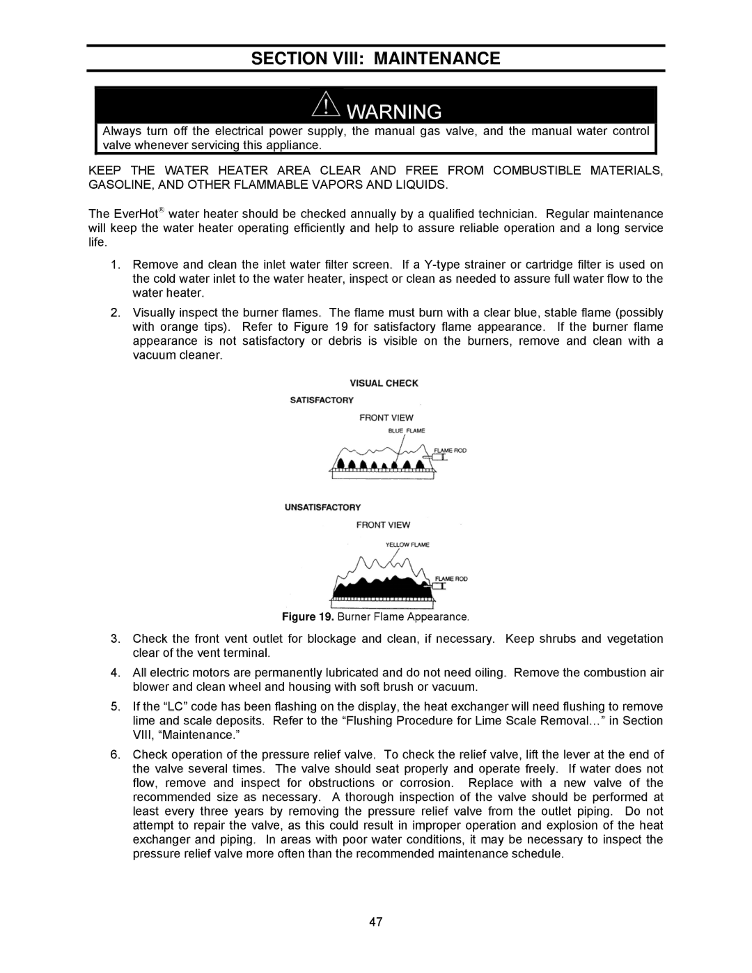 Bradford-White Corp TG237E-N(X), TG-237E-N(X)A, TG-150E-N(X), TG-180E-N(X) Section Viii Maintenance, Burner Flame Appearance 