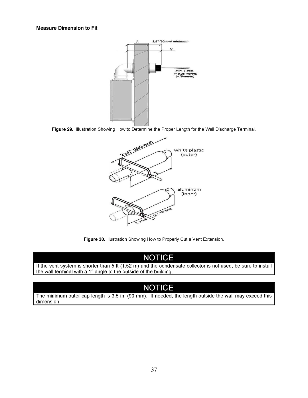 Bradford-White Corp TG-180I-N(X) Measure Dimension to Fit, Illustration Showing How to Properly Cut a Vent Extension 