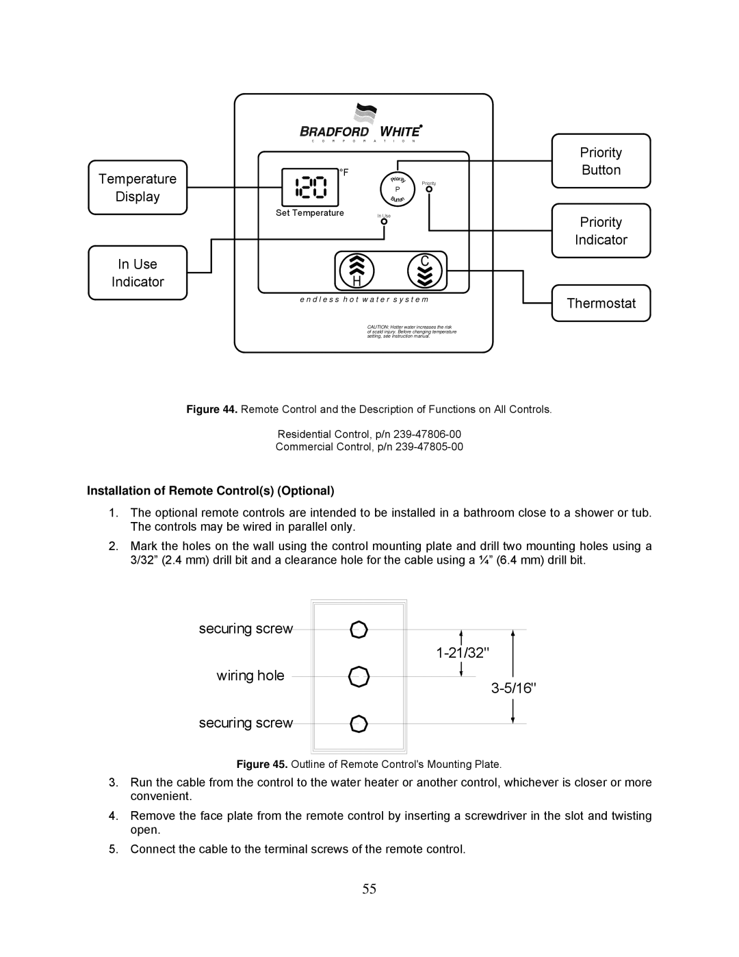 Bradford-White Corp TG237I-N(X), TG-150I-N(X), TG-180I-N(X) Indicator Thermostat, Installation of Remote Controls Optional 