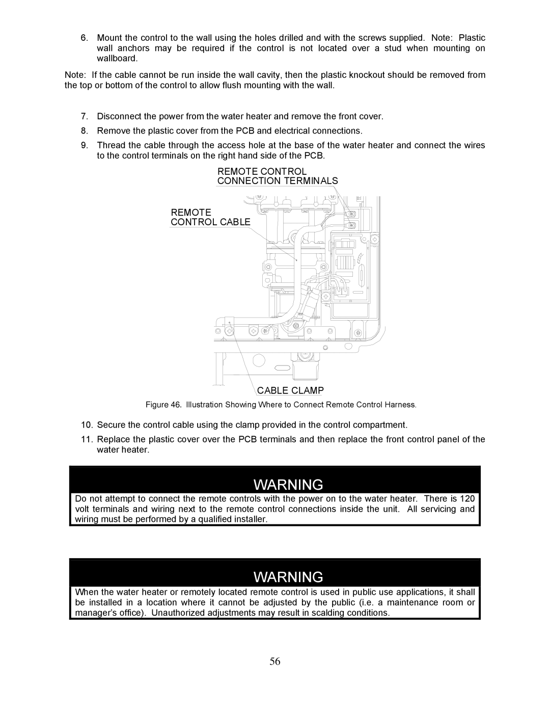 Bradford-White Corp TG-150I-N(X), TG237I-N(X), TG-180I-N(X) Illustration Showing Where to Connect Remote Control Harness 