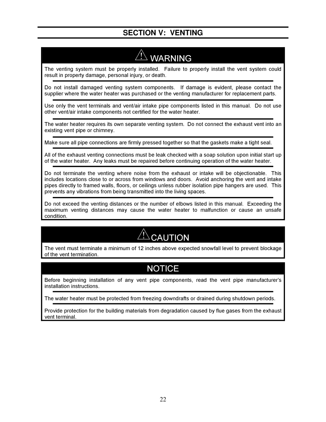 Bradford-White Corp TGHE-160I-N(X), TGHE-1991-N(X) instruction manual Section V Venting 