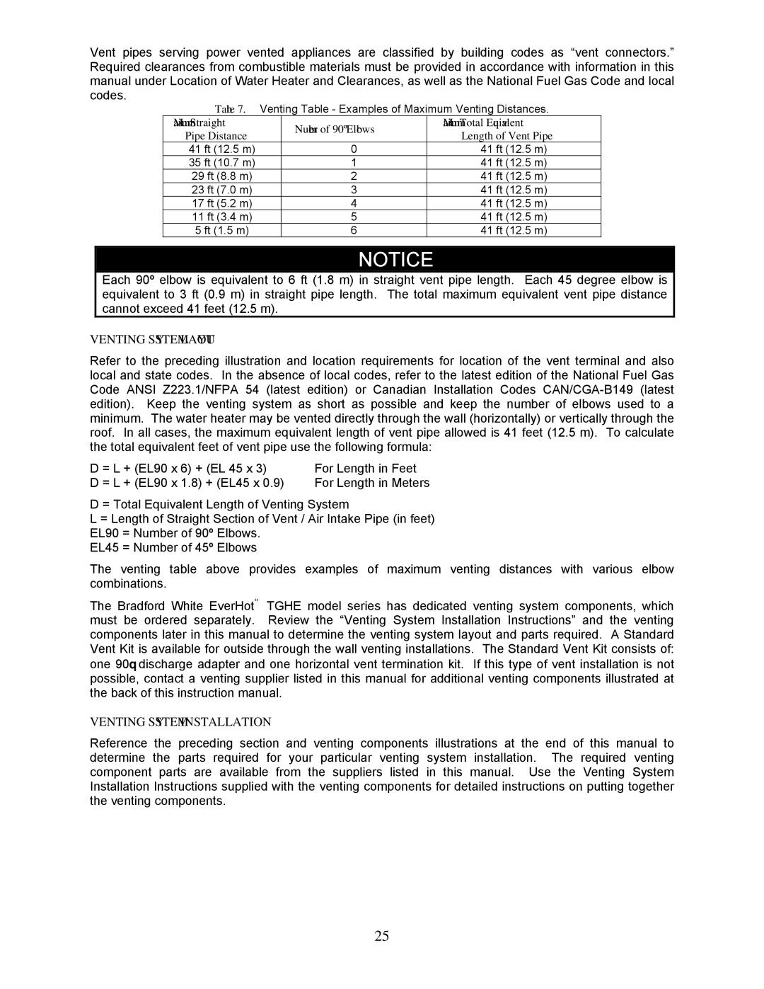 Bradford-White Corp TGHE-1991-N(X), TGHE-160I-N(X) instruction manual Venting System Layout, Venting System Installation 