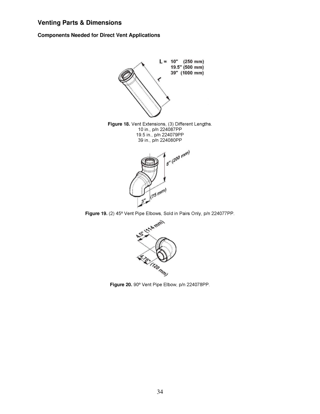 Bradford-White Corp TGHE-160I-N(X) Venting Parts & Dimensions, Components Needed for Direct Vent Applications 