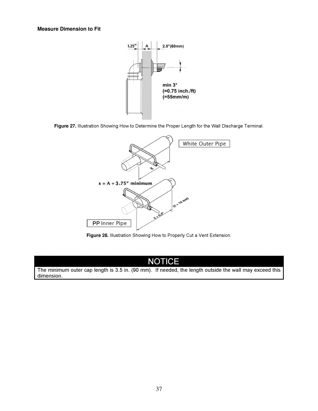 Bradford-White Corp TGHE-1991-N(X) Measure Dimension to Fit, Illustration Showing How to Properly Cut a Vent Extension 