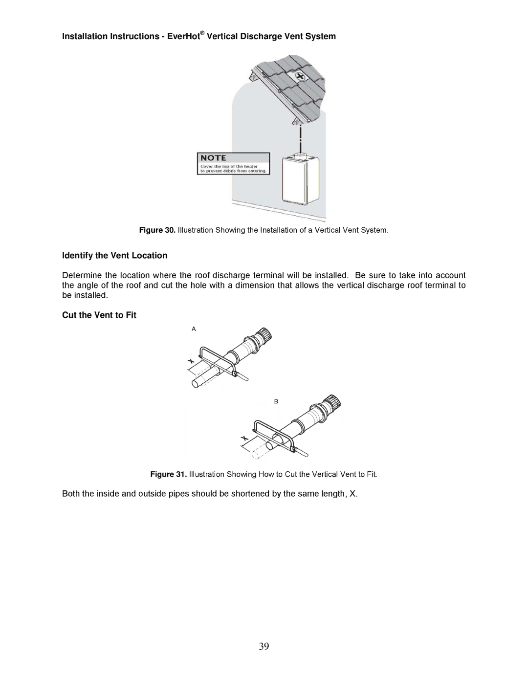 Bradford-White Corp TGHE-1991-N(X) Cut the Vent to Fit, Illustration Showing How to Cut the Vertical Vent to Fit 