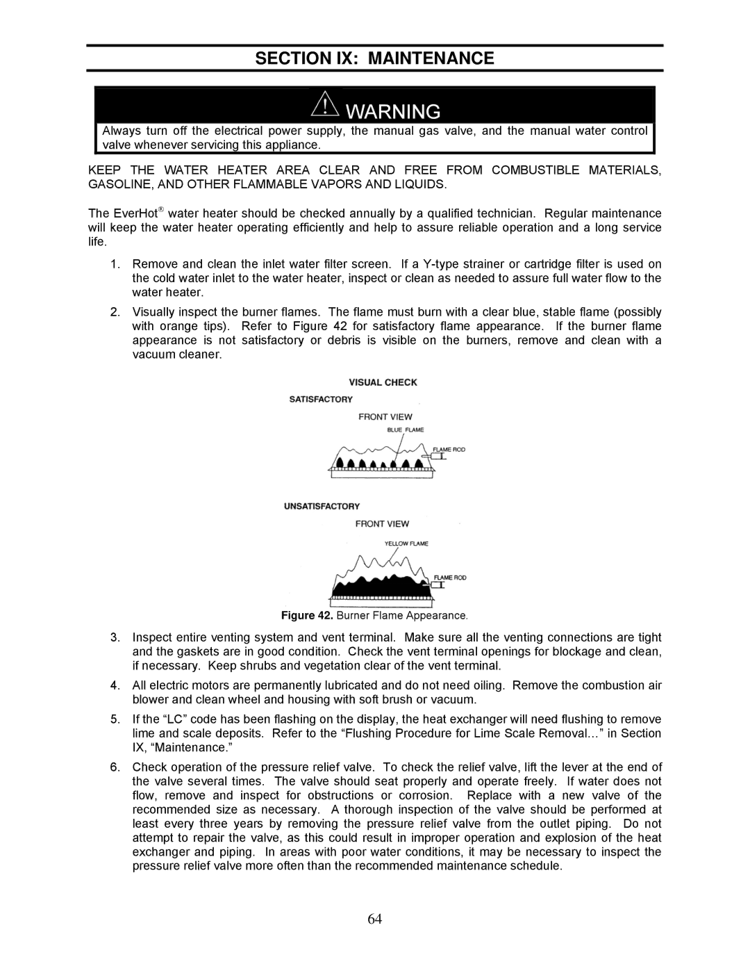 Bradford-White Corp TGHE-160I-N(X), TGHE-1991-N(X) instruction manual Section IX Maintenance, Burner Flame Appearance 