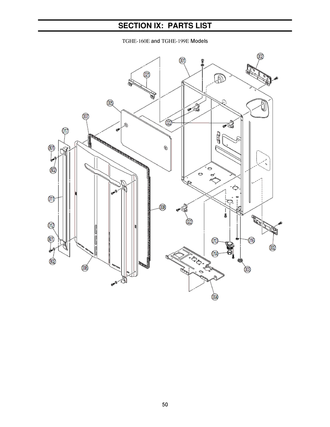 Bradford-White Corp TGHE-199E-N(X), TGHE-160E-N(X) instruction manual Section IX Parts List 