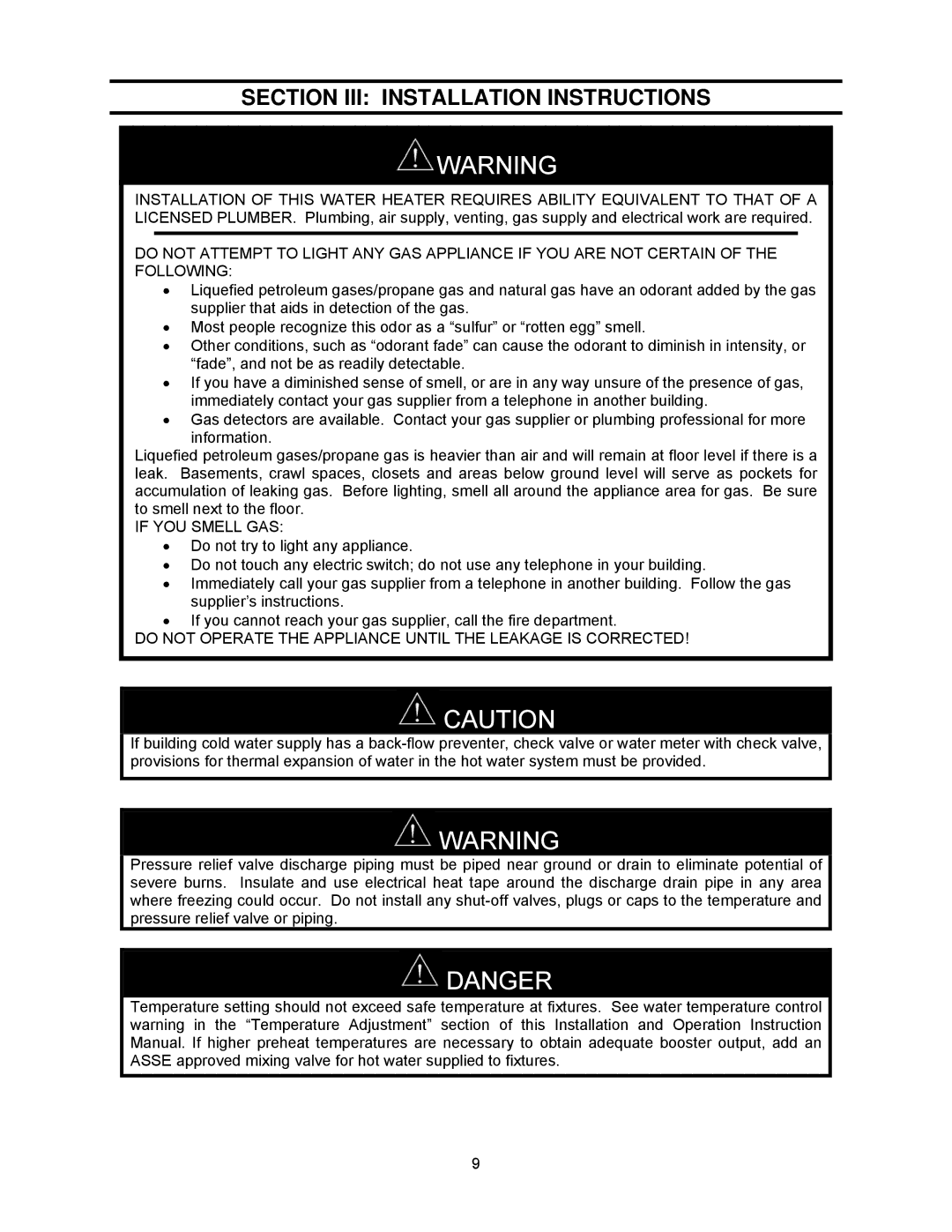 Bradford-White Corp TGHE-160E-N(X), TGHE-199E-N(X) instruction manual Section III Installation Instructions 