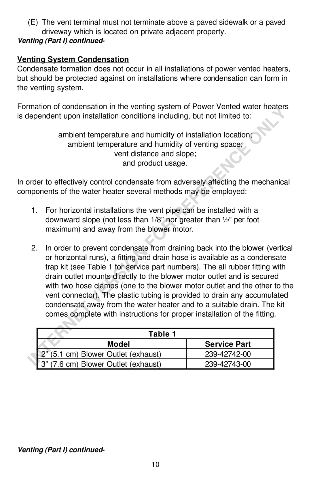 Bradford-White Corp THROUGH-THE-WALL GAS WATER HEATER instruction manual Venting System Condensation, Model Service Part 