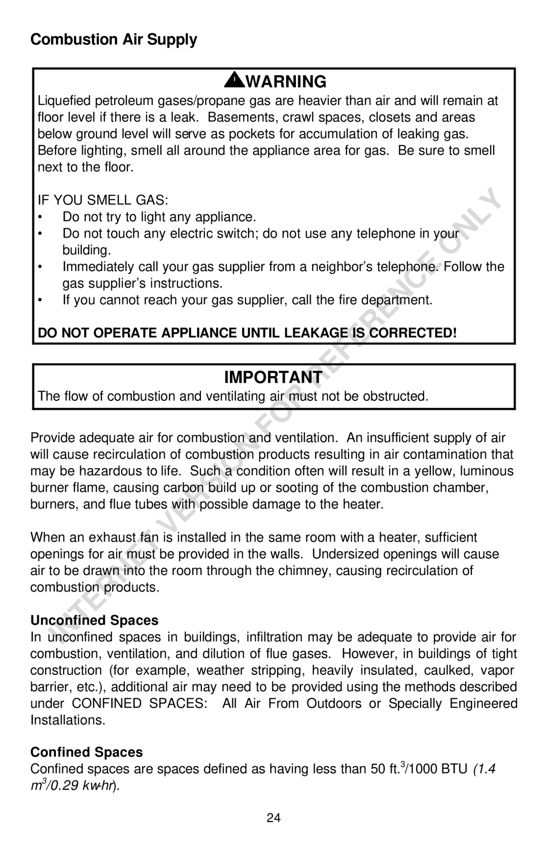 Bradford-White Corp THROUGH-THE-WALL GAS WATER HEATER Combustion Air Supply, Unconfined Spaces, Confined Spaces 