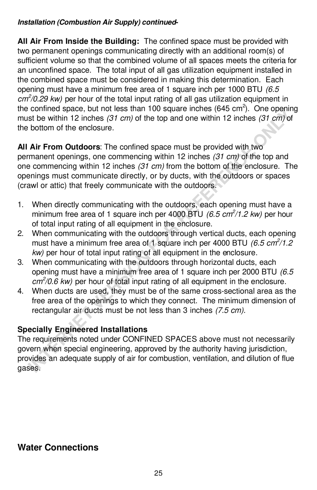 Bradford-White Corp THROUGH-THE-WALL GAS WATER HEATER Water Connections, Specially Engineered Installations 