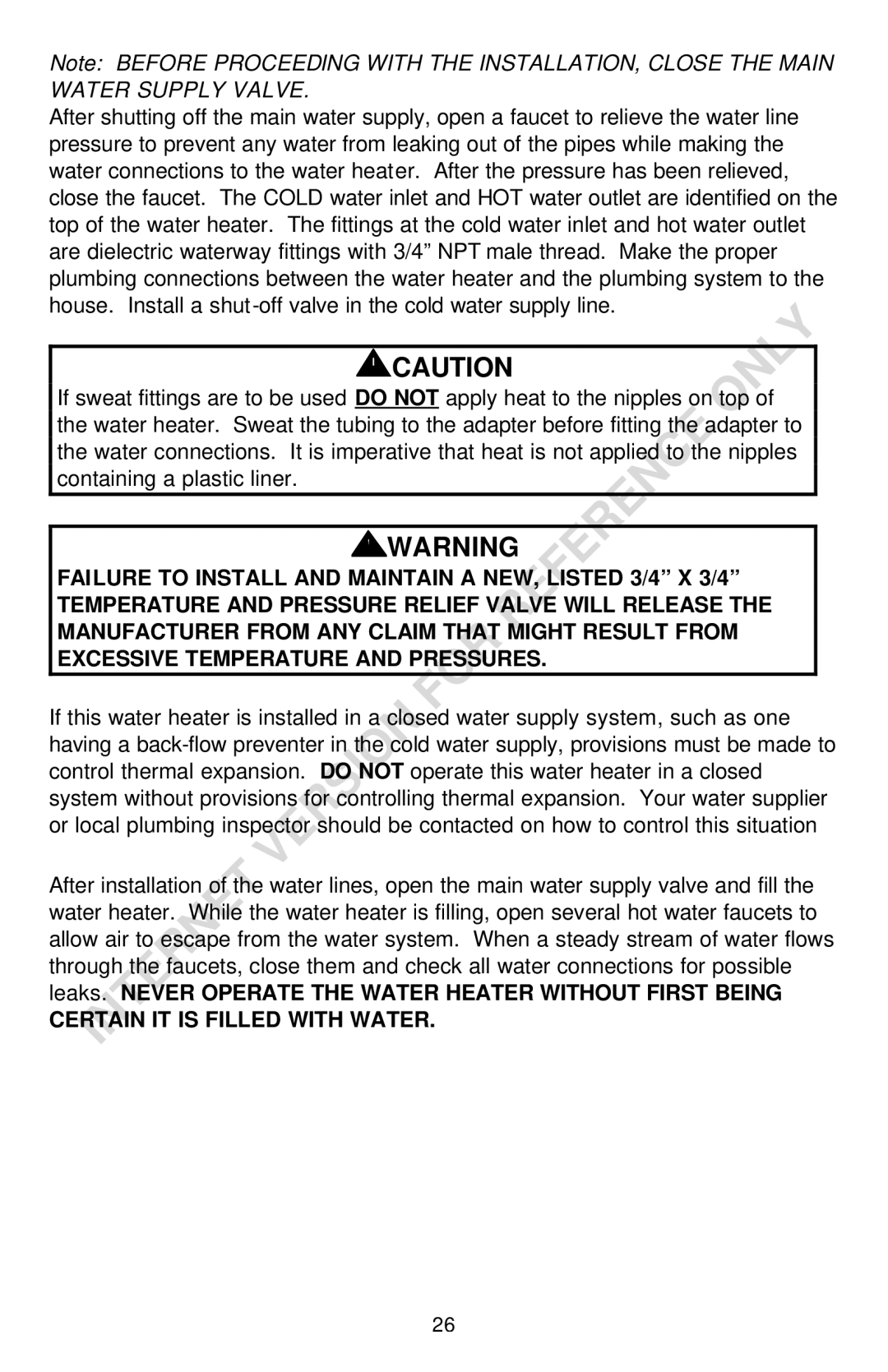 Bradford-White Corp THROUGH-THE-WALL GAS WATER HEATER instruction manual Certain IT is Filled with Water 