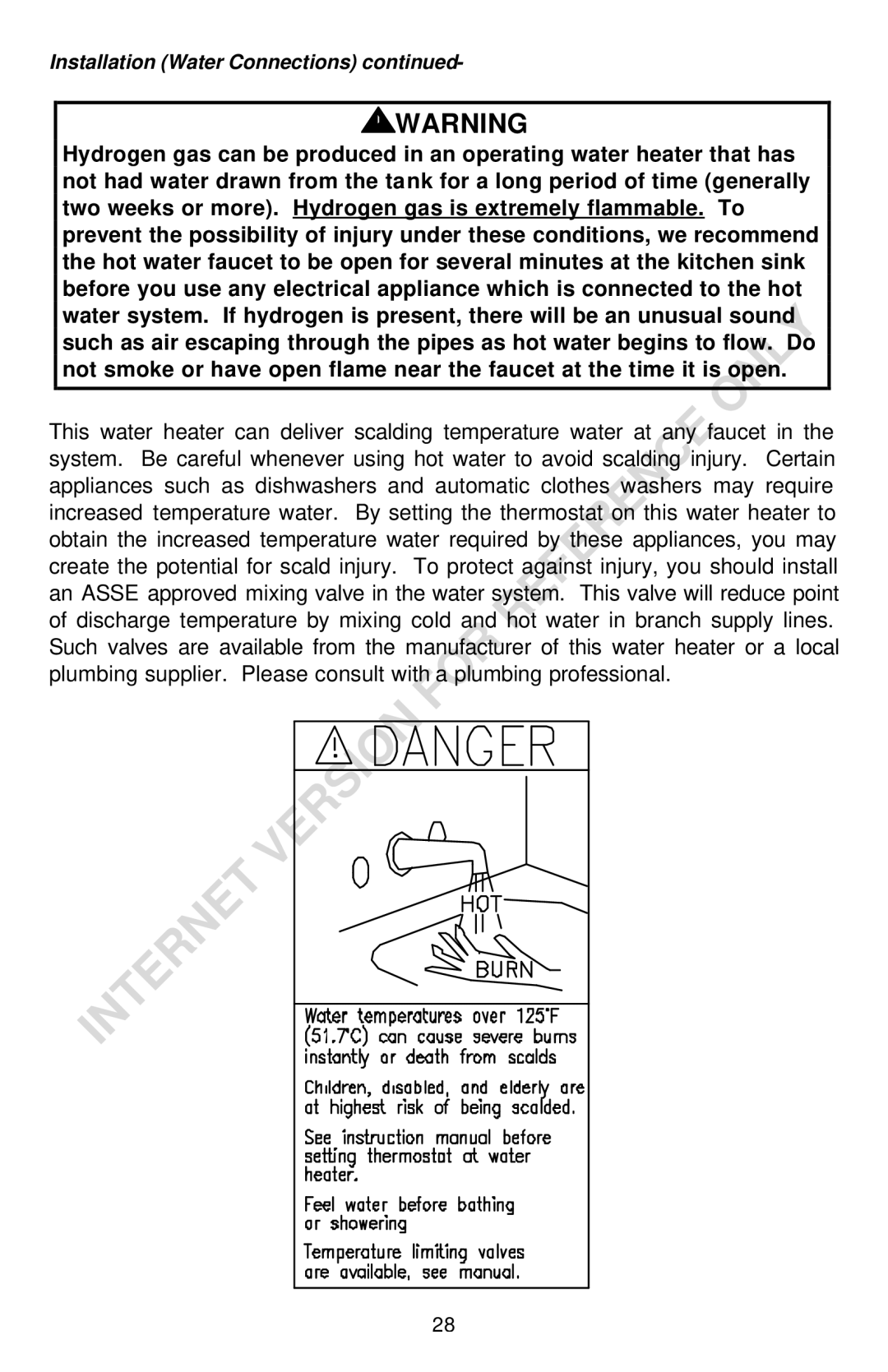 Bradford-White Corp THROUGH-THE-WALL GAS WATER HEATER instruction manual Installation Water Connections 