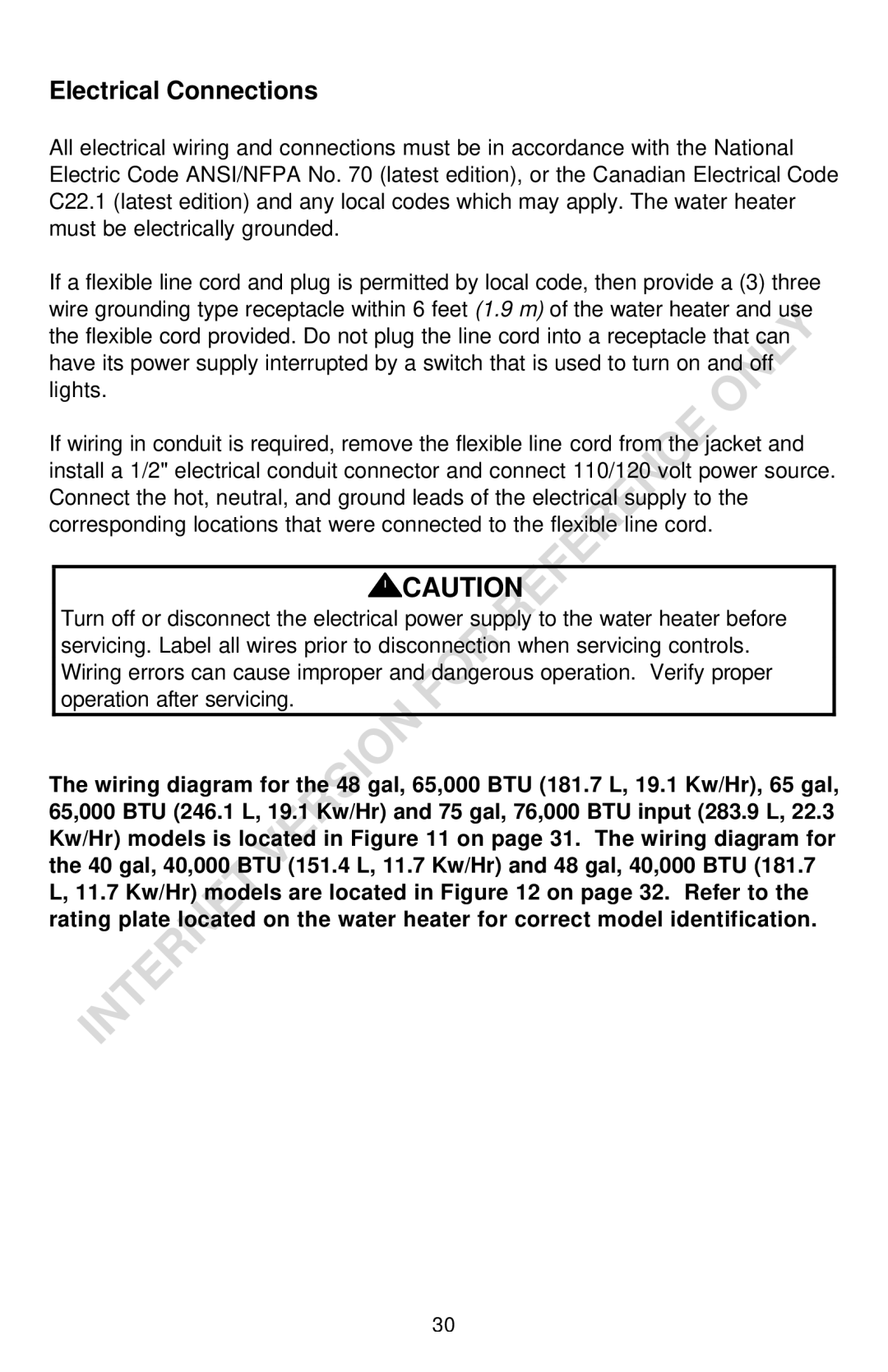 Bradford-White Corp THROUGH-THE-WALL GAS WATER HEATER instruction manual Electrical Connections 