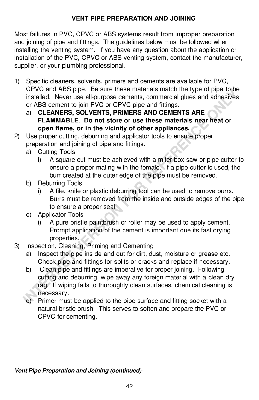 Bradford-White Corp THROUGH-THE-WALL GAS WATER HEATER instruction manual Vent Pipe Preparation and Joining 