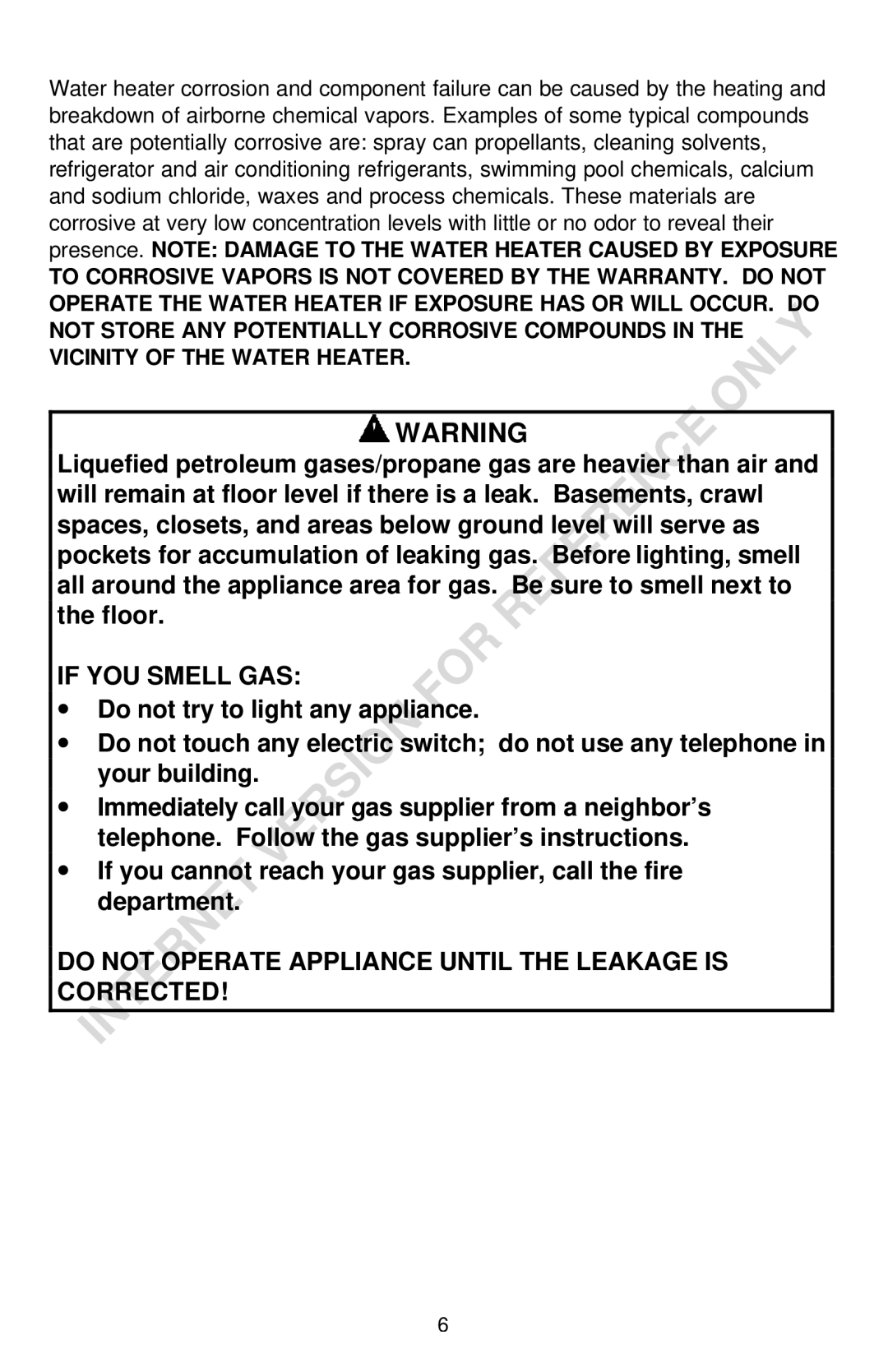 Bradford-White Corp THROUGH-THE-WALL GAS WATER HEATER instruction manual If YOU Smell GAS 