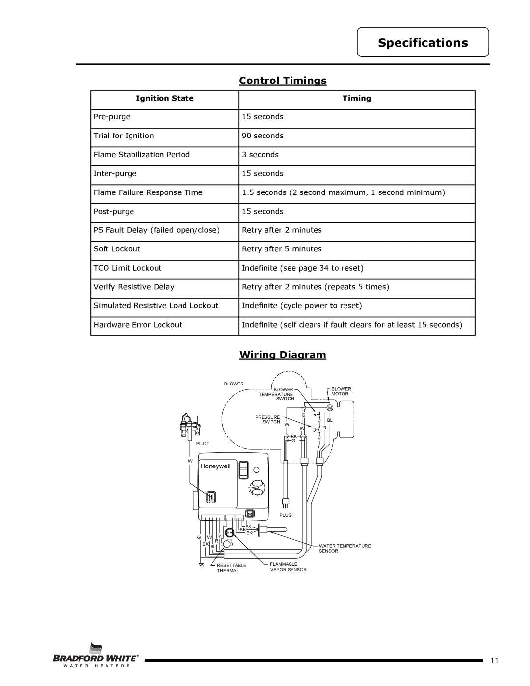 Bradford-White Corp U4TW60T*FRN, U4TW50T*FRN, U4TW40T*FRN service manual Control Timings, Wiring Diagram 