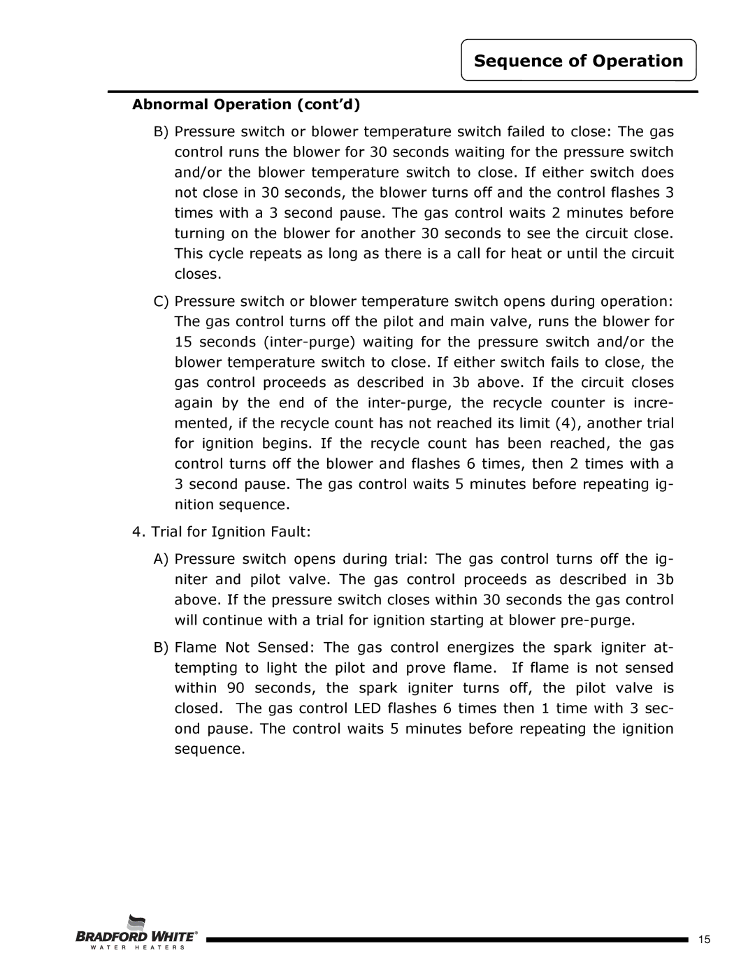 Bradford-White Corp U4TW50T*FRN, U4TW40T*FRN, U4TW60T*FRN service manual Sequence of Operation 