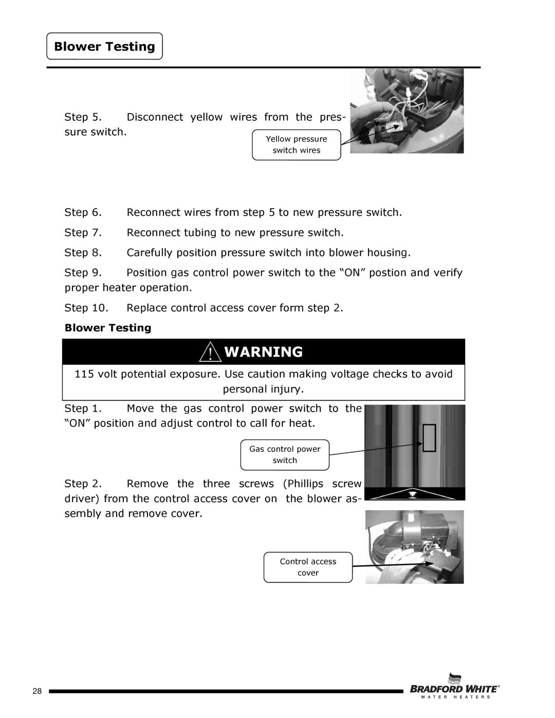 Bradford-White Corp U4TW40T*FRN, U4TW50T*FRN, U4TW60T*FRN service manual Blower Testing 