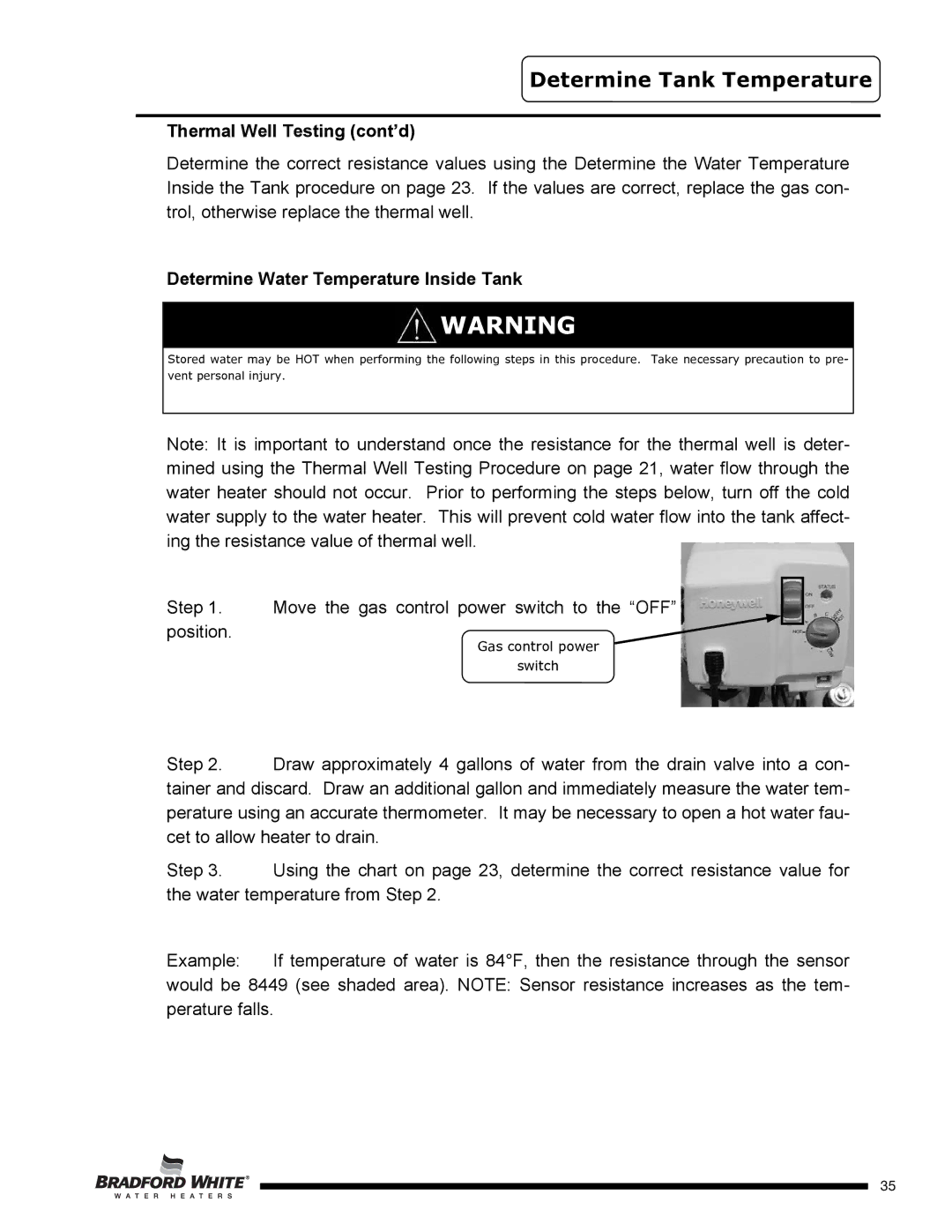 Bradford-White Corp U4TW60T*FRN, U4TW50T*FRN, U4TW40T*FRN Determine Tank Temperature, Thermal Well Testing cont’d 