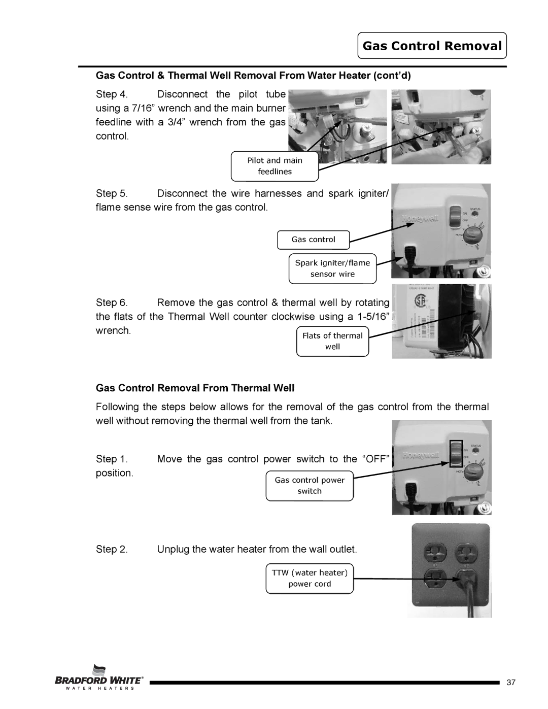 Bradford-White Corp U4TW40T*FRN, U4TW50T*FRN, U4TW60T*FRN service manual Gas Control Removal 