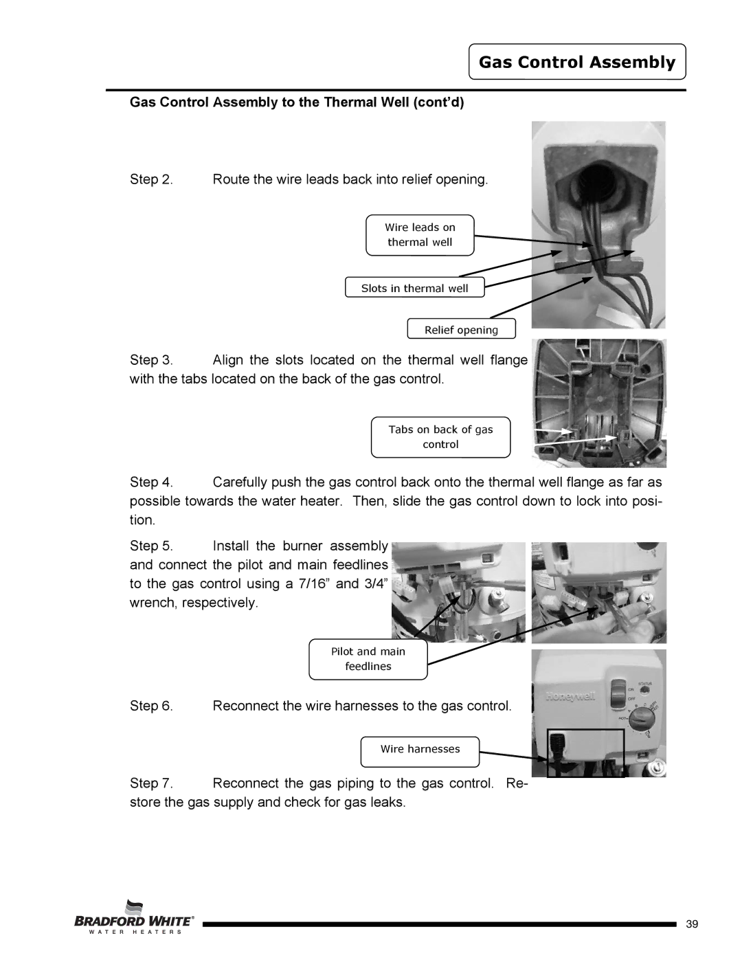 Bradford-White Corp U4TW50T*FRN, U4TW40T*FRN, U4TW60T*FRN service manual Gas Control Assembly to the Thermal Well cont’d 